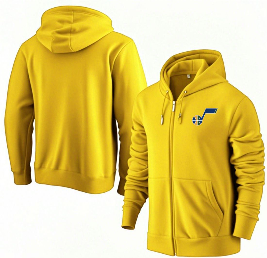 Men Utah Jazz Yellow Zipper hoodie 2025 NBA Jersey style 1->san antonio spurs->NBA Jersey